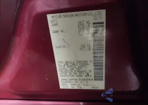 2016 Nissan Altima 2.5/2.5 S/2.5 Sl/2.5 Sr/2.5 Sv z USA, uszkodzony, nr VIN 1N4AL3AP4GN308994